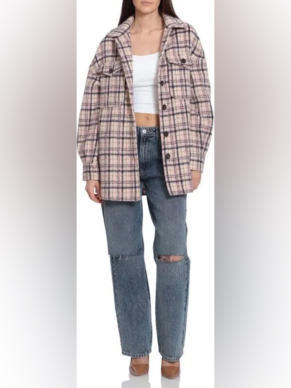 Avec Les Filles Plaid Boyfriend Oversized Shacket - Picture 2 of 7